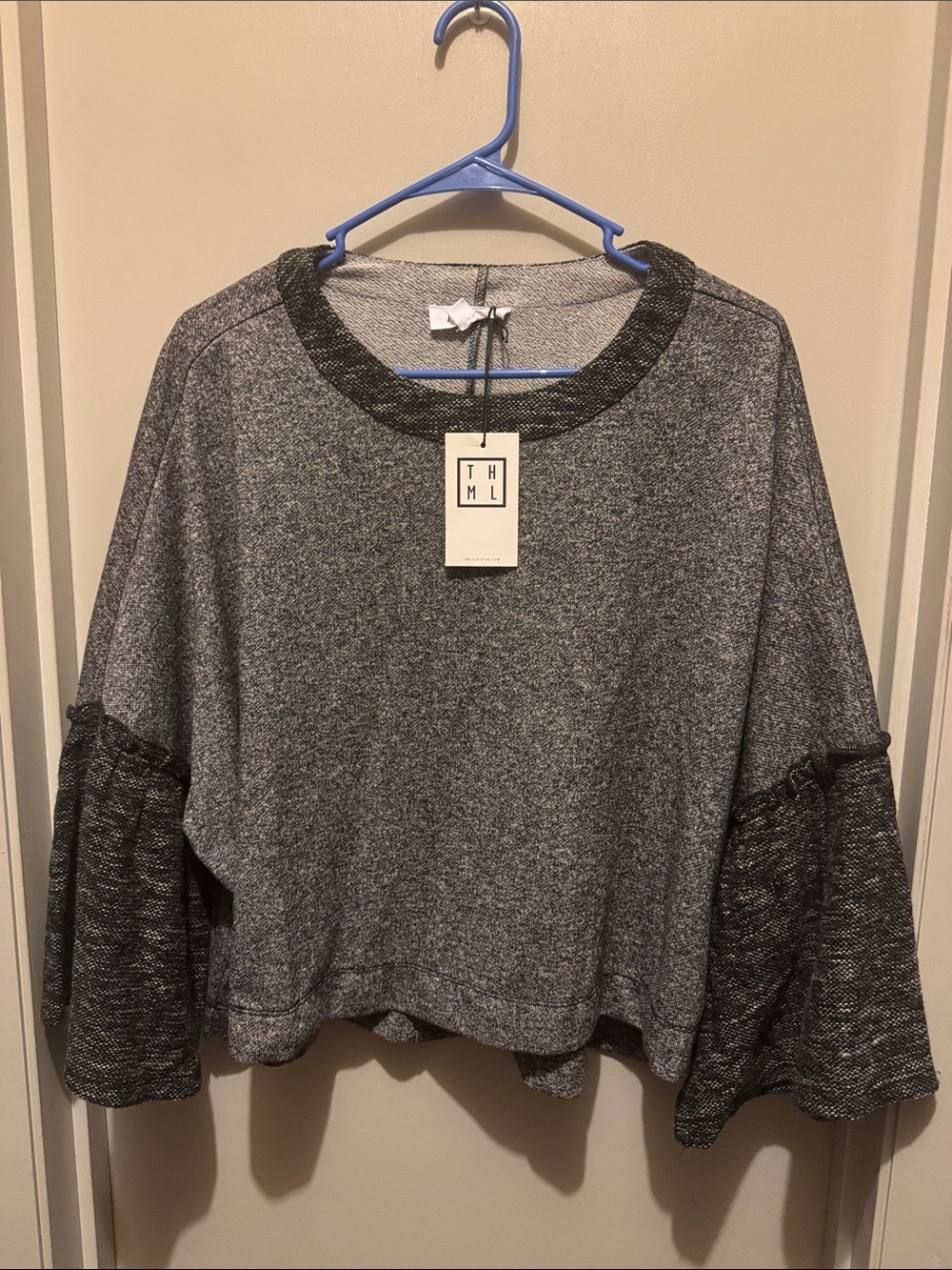 THML Two-Tone Gray Bell-Sleeve Sweatshirt